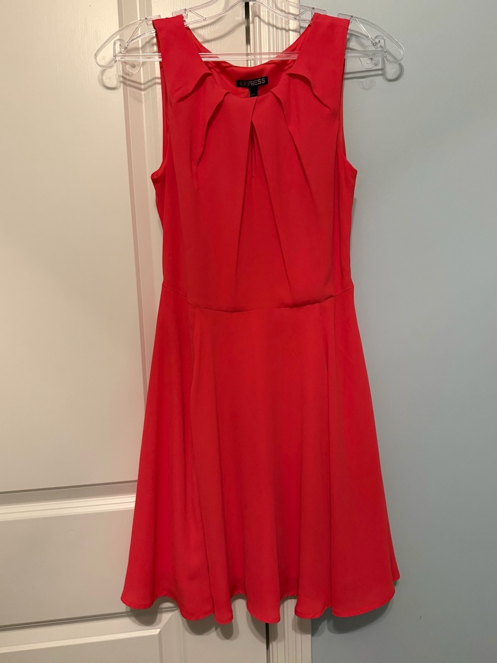 Express Coral Pleated Neckline Sleeveless Dress